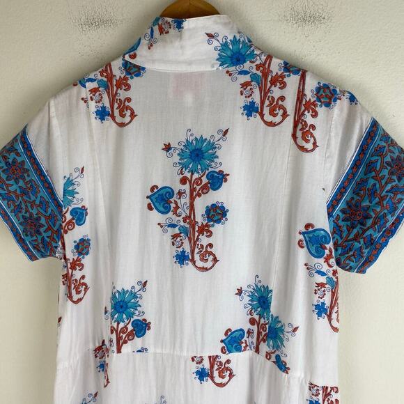 Victoria Dunn Folly Dress Size XS Rosa White Blue Blockprint Midi *no belt - Picture 8 of 12